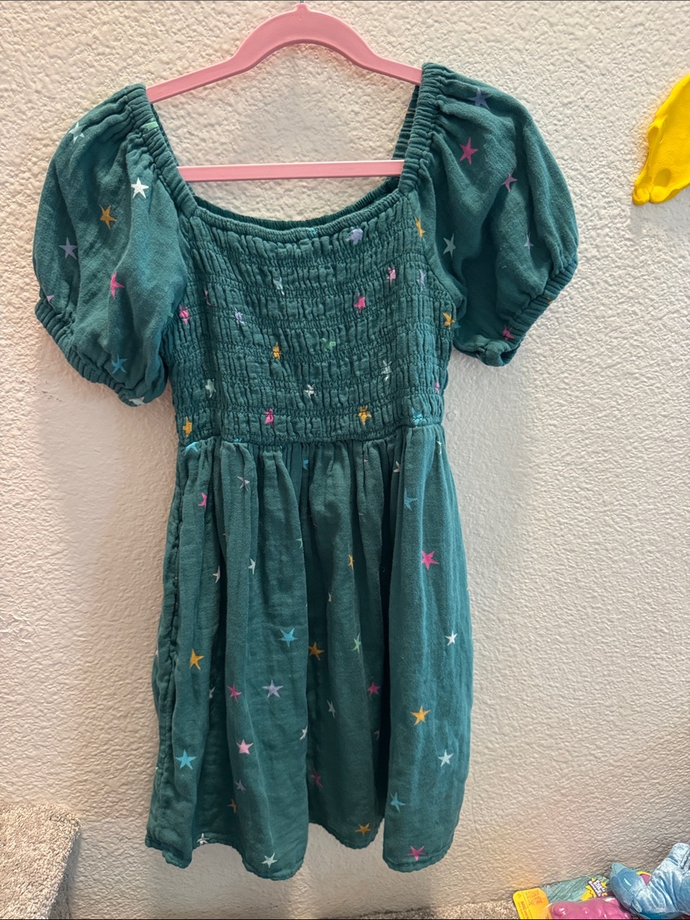 Cat & Jack Teal Star Smocked Puff Sleeve Dress